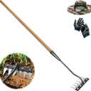 Gardenia Iron Weeding Rake, 2.0 Iron Weeding Rake with Long Handle, 6 Teeth Heavy Duty Weed Puller Tools for Gardening, Weedings ,Lawn