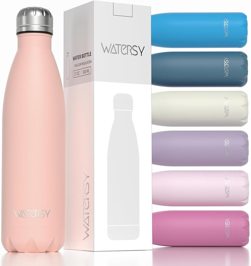 WATERSY Stainless Steel water bottles,17oz/500ml Insulated Water Bottles,Pink metal water bottle Keeps Drink Cold and Hot,BPA Free kids water bottles for School,Gym,Travel,Sports (Nectarine)