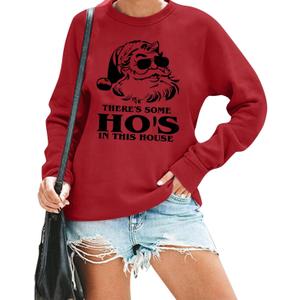 BANGELY Womens Christmas HoHo Sweatshirt Ugly Santa Hohos Long Sleeve Shirts Funny Santa Graphic Tee Casual Pullover Top (Red)
