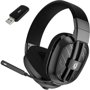 Jeecoo 2.4GHz Wireless Gaming Headset with Microphone for PC PS5 PS4, Bluetooth 5.3 Gaming Headphones with Noise Canceling Mic for Laptop, Mobile, Mac, Stereo Sound, 50+Hr Battery, Low Latency (Black)