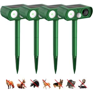 Animal Deterrent Devices Outdoor, Solar Animal Repeller with Motion Sensor Animal Repeller to Repel Cat, Deer, Squirrel, Rabbit, Dog, Skunk (Green - 4 Pack)