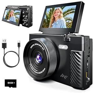 HD Digital Camera for Photography with 64MP WiFi and 3" Flip Screen, Retro Vlogging Camera with App Control, Beauty Mode Flash 18X Zoom, Point-and-Shoot with 64GB SD Card for Beginners, Teens, YouTube