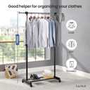 LiaMeE Adjustable Clothing Rack for Hanging Clothes, Heavy Duty Garment Rack with WheelsFree Standing Rolling Clothes Rack with Shelf & Grid, Easy Assembly Standard Rod, Black & Chrome
