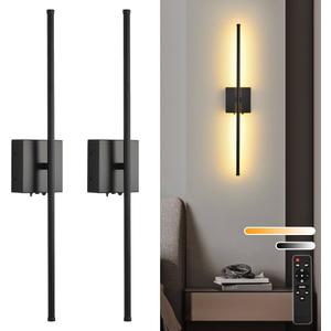 Yurnero Battery Operated Wall Sconces with Remote Control,Wall Sconces Set of Two, 3000K-6000K LED Wireless Wall Light for Bedroom, Picture Lights for Wall, Hallway, Background Wall (28.5in, Black)