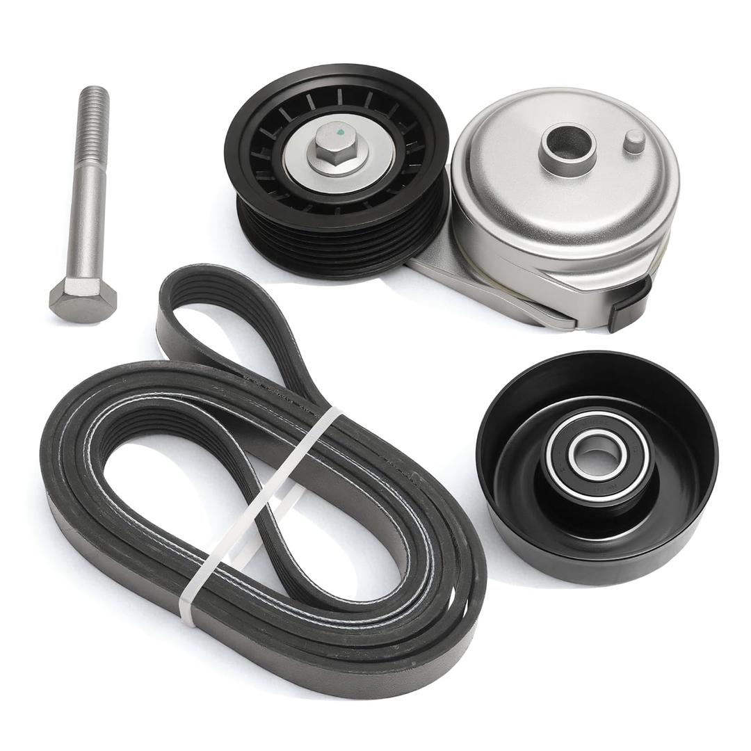 JAVOUKA 38103 Serpentine Belt Drive Component Kit, for Chevy C1500 C2500 C3500 K1500 K2500 K3500 1996-1999 (4.3L/5.0L/5.7L), Drive Belt Tensioner and Idler Pulley Belt Kit #10239670 38001