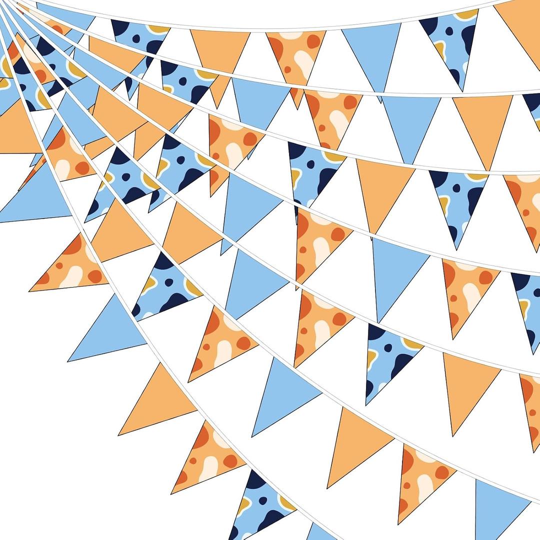 32 Ft Blue Dog Birthday Party Banner Decoration Puppy Fabric Flag Garland Streamers Dog Theme Bunting Banner Garland Orange Blue Triangle Flags for Kids Dogs Birthday Baby Shower Party Supplies