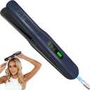 Cordless Hair Straightener, Portable Hair Straightener, Dual Voltage Travel Hair Straightener, 2-in-1 Straightener & Curler, USB-C Fast Charging, Titanium Alloy Panel, with Clips - Blue-Grey