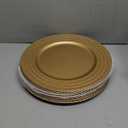 SOUJOY 12 Pack Plastic Gold Charger Plates, 13 Inch Dinner Plate, Leaf Trim Antique Charger Plate for Weddings, Parties, Anniversary, Thanksgiving, Christmas