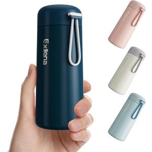 8 oz Water Bottles Made of 304 Stainless Steel, Small Water Bottles Double Wall Vacuum Insulation for Hot&Cold Drinks, Water Bottle Purse with Carry Handle - 100% Leakproof(Dark-Blue) (8.5 Ounces)