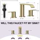 2 Pack Brushed Gold Bathroom Faucet 3 Hole 8 Inch Widespread Waterfall Bathroom Sink Faucets 2 Handles with Pop-up Drain and Supply Lines for Bath Vanity Commercial Lavatory Rv Restroom Homevacious