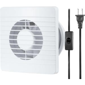 4inch Exhaust Fan, Window Wall Mount Vent Extractor Fan w/Button Switch, Cord for Kitchen Bathroom Workshop Garage (Grilles Panel with Mesh)