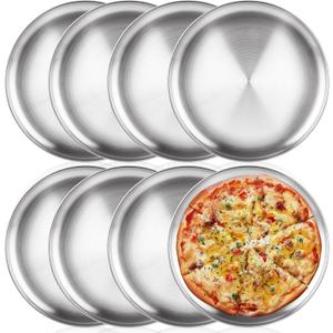 8 Pack Personal Pizza Pans 8 Inch Pizza Pans Stainless Steel Pizza Pan Set Small Round Pizza Pan for Oven Metal Pizza Plates Platter Pizza Baking Sheet Pizza Tray for Serving Cooking Grilling