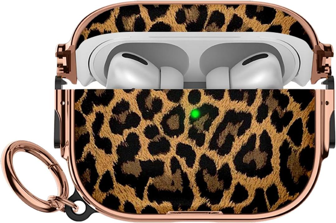 Maxjoy for Apple Airpods Pro 3 case(2025) Leopard with Safety Lock,Compatible Airpods Pro 3rd Generation case Cover,for Cute AirPods Pro Case Cheetah for Women Girly with Keychain-Gold Leopard Print