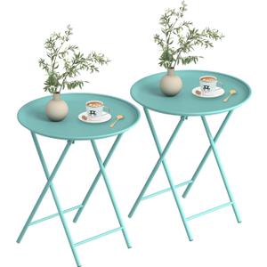 Garden 4 you Folding TV Tray Table, Metal Round Side Table, Green Dinner Table with Metal Frame, Modern Outdoor Tray Table for Living Room, Bedroom, Patio & Small Spaces, 2 Packs