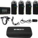 4-Person Wireless Lavalier Microphones Systems for Group Videos & Interviews, Compatible with iPhone, Android, Camera, 656ft Range, Smart Display, 2-Level Noise Reduction, Magnetic Mount,Safety Track