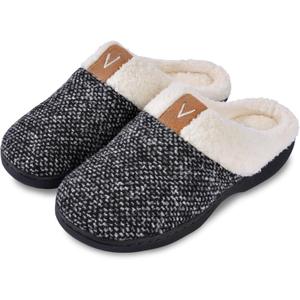 Parlovable Women's Slippers with Memory Foam, Wool-like Indoor Outdoor House Shoes with Anti-Skid Rubber Sole for Ladies, Gift for Women (Gray, M)