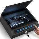 Gun Safe for Handgun, Biometric Handgun Safe with Drop Slot Quick Access with LED Light, 3-Way Unlock Fingerprint Digital PIN Key Pistol Safe, Handgun Safe Lock Box with Carbon Steel Cable for Car