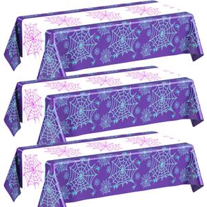 Oudain 3 Pack Spider Theme Birthday Decorations Halloween Purple Black Red Green Pink Web Bat Tablecloth Cartoon Table Cover Party Favor for Birthday(Spider,Web,Purple)