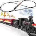 Hot Bee Train Set - Metal Train Toys with Luxury Tracks and Glowing Passenger, Christmas Train Sets for Around The Tree with Smokes, Lights & Sound, Toy Train Set for 3 4 5 6 7+ Years Old Boys Gifts