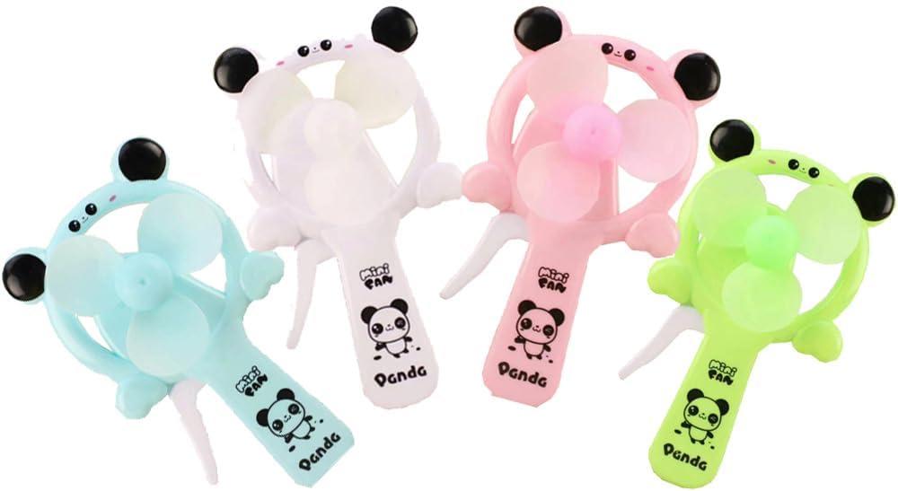 2Pcs One Color Mini Manual Panda Pattern Handheld Fan Comes Randomly in Four Colors, Plastic Personal Student Fan, Children Hand Press Manual Fan, Kids Toy Fan (Blue, Pink)