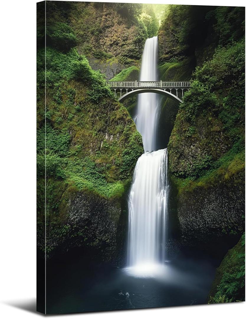 Nature Waterfall Wall Art Forest Landscape Picture Wall Decor USA Oregon Mountain Scenic Painting for Living Room Bedroom Nature National Park Canvas Poster Artwork Home Bathroom Decoration 12x16"