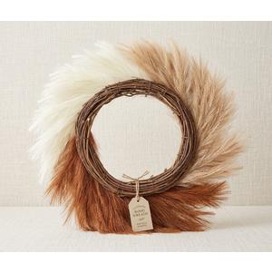 Perfnique Pampas Grass Wreath, 25'' Faux Pampas Wreath for Front Door, Artificial Pampas Wreath for All Seasons, Boho Wall Decor, Farmhouse Pampas Grass Garland, DIY Wreath Arrangement (Ivory&Taupe)