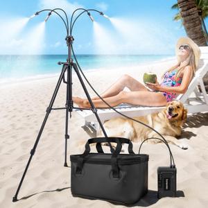 homenote Portable Standing Misting System – 12,000mAh Pump, 20L Bucket, 4.8FT Adjustable Tripod Base, Outdoor Cooling Misters for Backyard, Pool, Beach, Camping, Picnic, Greenhouse, Chicken Coop