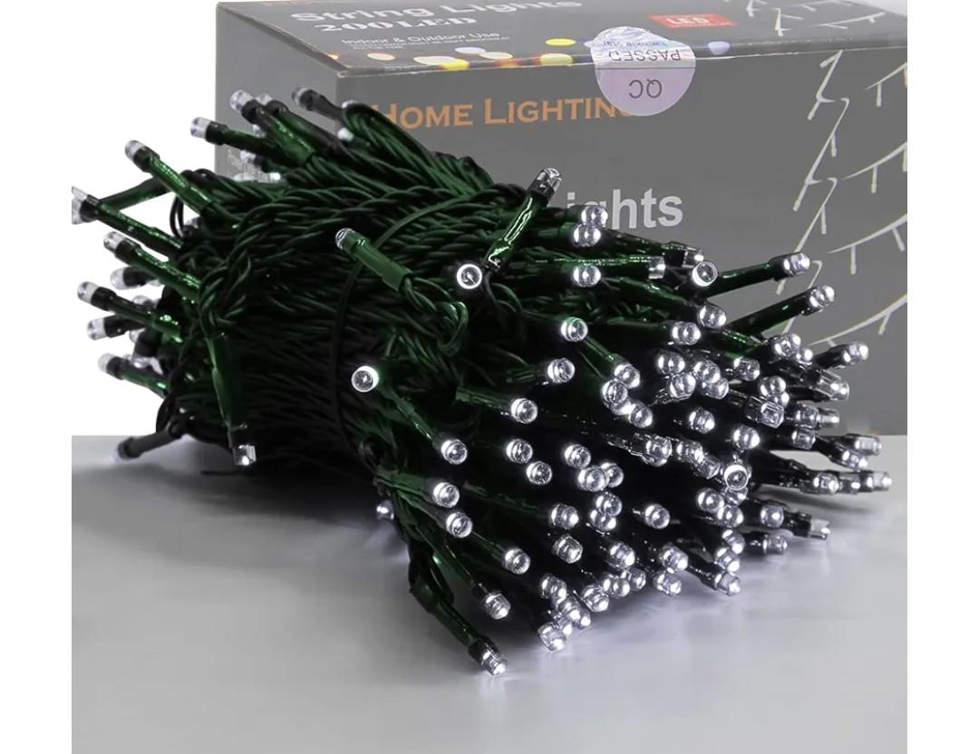 HOME LIGHTING 66ft Christmas Decorative Mini Lights, 200 LED Green Wire Fairy Starry String Lights Plug in, 8 Lighting Modes, for Indoor Outdoor Xmas Tree Wedding Party Decoration (White)