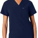 JAANUU Rhena Women's V-Neck 1-Pocket Scrub Top Soft UltraLAST Fabric, Stretch, Wrinkle & Fade Resistant Medical Scrub Top (Blue, M)