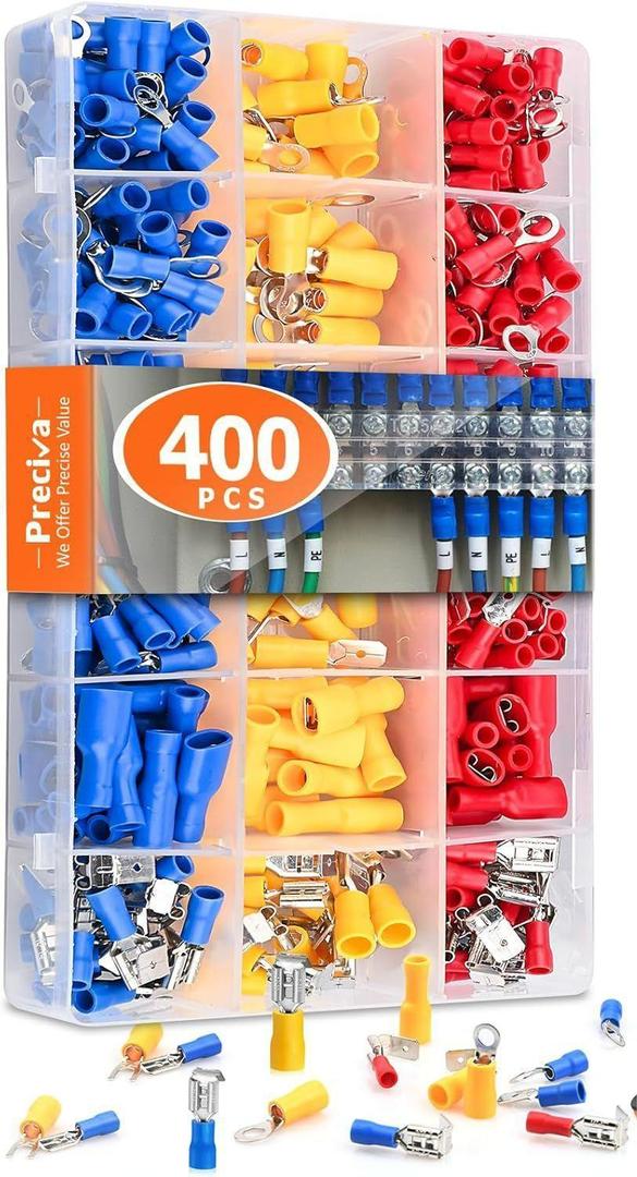 Preciva Crimping Tool Kit for Insulated Wire Connectors, 400Pcs Insulated Connectors