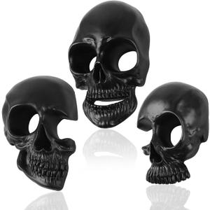 2 x Skull Wall Decor Set of 3, Halloween Hanging Dark Resin Skeleton Statues, Wall Mounted Horror Skulls Art Sculpture Spooky Gift, Indoor Outdoor Gothic Black Office Living Room Decor