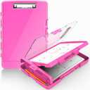Sooez Original Clipboard with 2 Storage & Pen Holder, Heavy Duty Clip Boards 8.5x11 with Dual Storage, Clearview Dry Erase Coach Clipboard with Real Hinge, High Capacity, School & Office Supplies (Pink)