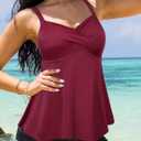 Septangle Tankini Swimsuits for Women Two Piece Bathing Suit for Tummy Control Flowy Twist Front Swimwear Swim Top with Short (12, Wine Red)