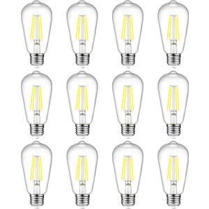 Ascher Vintage LED Edison Bulbs, 6W, Equivalent 60W, Non-Dimmable, Daylight 5000K, 700Lumens, ST58 Antique LED Filament Bulbs with 80+ CRI, E26 Medium Base, Clear Glass, Pack of 12