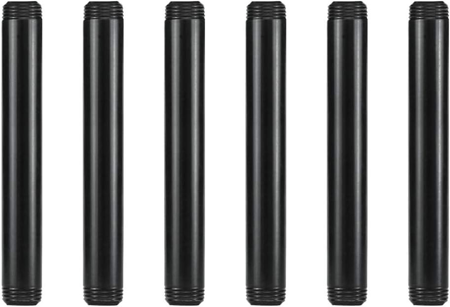 GeilSpace 6 Pack 1/2"  6" Pre-Cut Black Metal Pipe, Industrial Steel Fits Standard Half Inch Black Threaded Pipes and Fittings - Vintage DIY Industrial Shelving (1/2"  6")