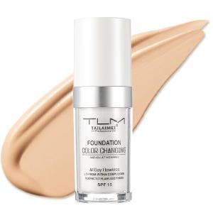 2pcs TLM Foundation Color Changing,TLM Colour Changing Liquid Foundation Hides Wrinkles & Lines,BB Cream Makeup Base Concealer Cover Moisturizing Fluid for all Skin Tone SPF15(30ML)