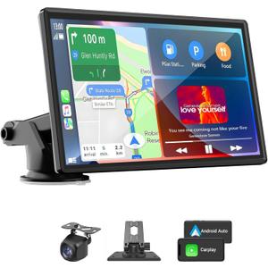 Portable Carplay Screen for Car, 7" Wireless Carplay & Android Auto with Bluetooth, HD Backup Camera, GPS Navigation, Siri, FM, AUX, Mirror Link for All Vehicles