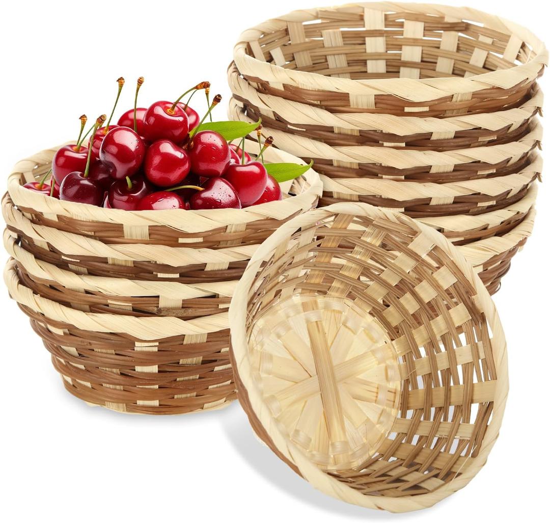 15 Pack Round Bamboo Bread Basket, 7 Inch Small Bamboo Woven Bread & Fruit Baskets, Woven Fruit Basket Gift Baskets for Serving, Food Serving Baskets for Picnic Restaurant, 7x7x3 Inch