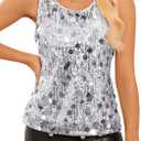 GRACE KARIN Women's Sequin Top Sleeveless Sparkly Dressy Tank Tops Vest Glitter Cocktail Party Shiny Club Night (X-Large)