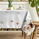 Horaldaily Spring Tablecloth 6060 Inch Square, Boho Naturalistic Style Brown Flower Washable Seasonal Table Cover for Party Picnic Dinner Decor