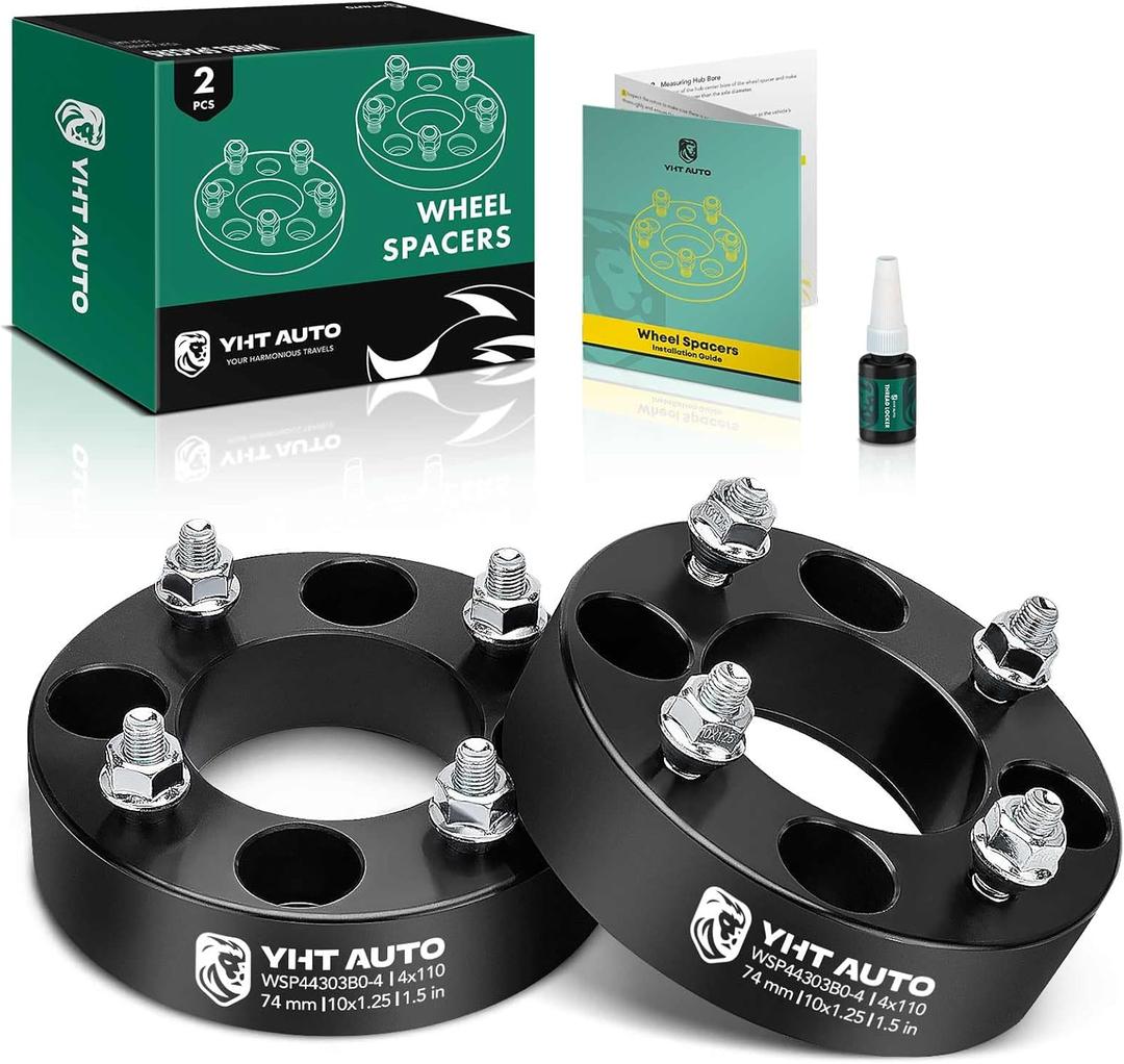 YHTAUTO 4X110mm Wheel Spacers 1.5 Inch Fits Honda, Suzuki, Can-Am, Bombardier, Kawasaki, Yamaha, Grizzly, King Quad, Foreman Tire Spacers w/ M10x1.25 Studs, 74mm Hub Bore 4 Lug 2PCS Black Adapters (1.5 Inch ( 2 Pcs ))