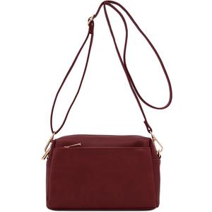 FashionPuzzle Triple Zip Small Crossbody Bag (Burgundy)