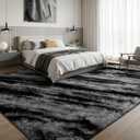 Deerhoo Large Shag Area Rugs 9 x 12, Tie-Dyed Plush Fuzzy Rugs for Living Room, Ultra Soft Fluffy Furry Rugs for Bedroom, Anti-Skid Indoor Carpet Nursery Rugs for Kids Room Home Decor, Black Grey
