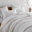 HORIMOTE HOME 100% Linen Front/100% Cotton Back Quilt Set King Size, White Pre-Washed European Flax Linen Quilt, Diamond Stitch Bedspread Coverlet Bedding Set 3-Piece for All Seasons