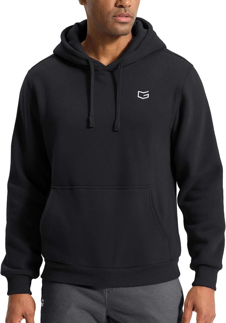 G Gradual Men's Fleece Hoodies Pullover Soft Warm Athletic Workout Gym Hooded Sweatshirt for Men with Pockets, Size Large (Black)