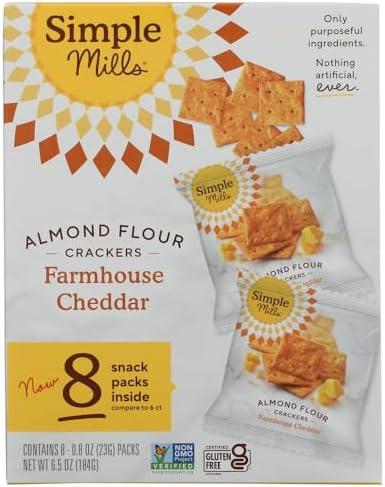SIMPLE MILLS Farmhouse Cheddar Crackers Snack Pack 8ct, 0.8 OZ Pack of 4 Best by: 12/24/2025