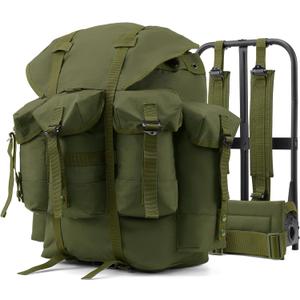 AUMENTAR 50L Military Alice Pack Army Survival Combat ALICE Rucksack Backpack for Men & Women for Camping, Hiking, Emergency Army Green