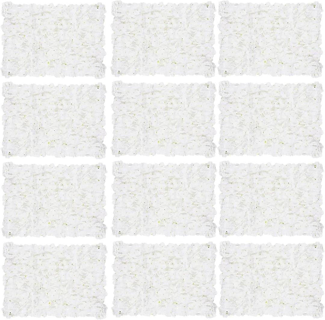 Flower Wall Panel Backdrop: 12 Pcs 24 x 16 Inch White Artificial Hydrangea Floral Panels
