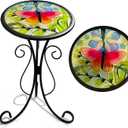 HONGLAND Outdoor Side Table, Small Outdoor Table, 12" Round Patio Side Table End Table, Glass Plant Stand, Small Bistro Coffee Table for Garden Patio Porch Living Room (Butterfly)