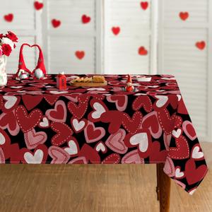 Horaldaily Valentine Tablecloth 5270 Inch Rectangular, Red Love Hearts Black Washable Table Cover for Party Picnic Dinner Decor
